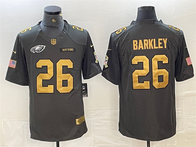 Men's Philadelphia Eagles #26 Saquon Barkley Black Gold Salute To Service Limited Stitched Jersey Men's Philadelphia Eagles #26 Saquon Barkley Black Gold Salute To Service Limited Stitched Jersey